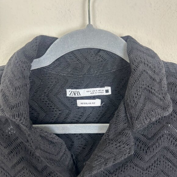 Zara Man Relaxed Fit Button Up M Open Knit Chevron Print Lightweight Summer - Picture 4 of 6